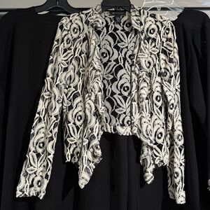 INC black and cream lace blazer with floral detailing and cool zipper accents